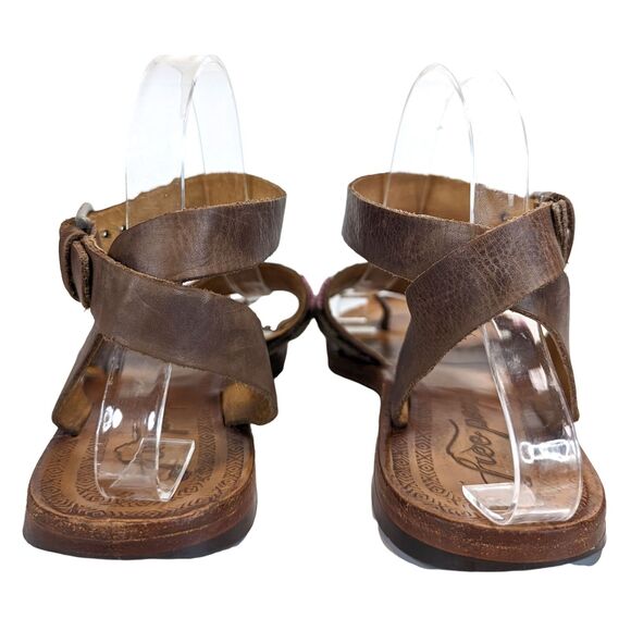 Free People Torrence Brown Mauve Leather Sandals Loop Ankle Strap Embroidery 10 - Picture 5 of 12